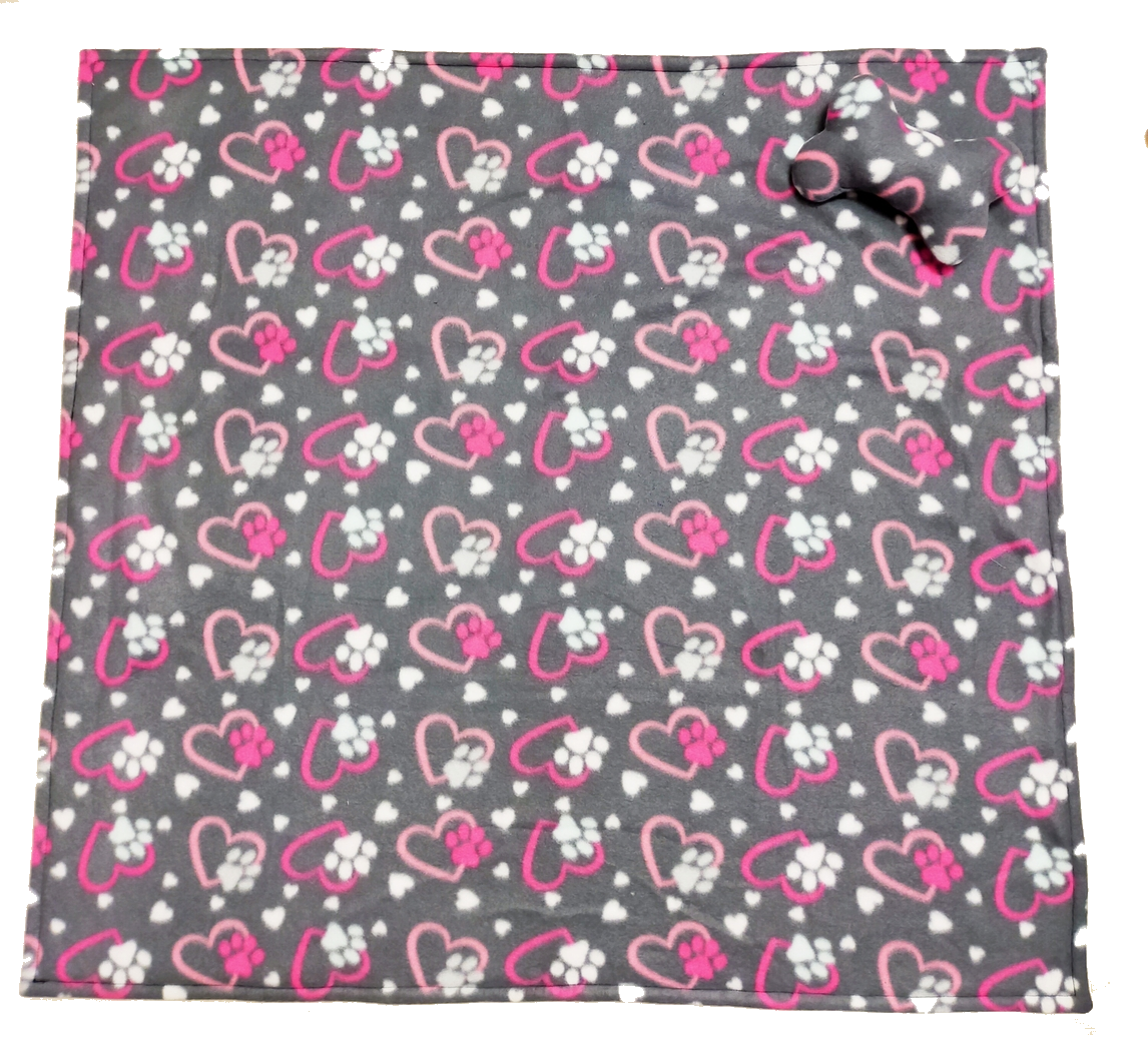 MICHI COPERTA VALENTINE GRAY HEARTS CON GIOCO OSSO Blanket with Toy Bone