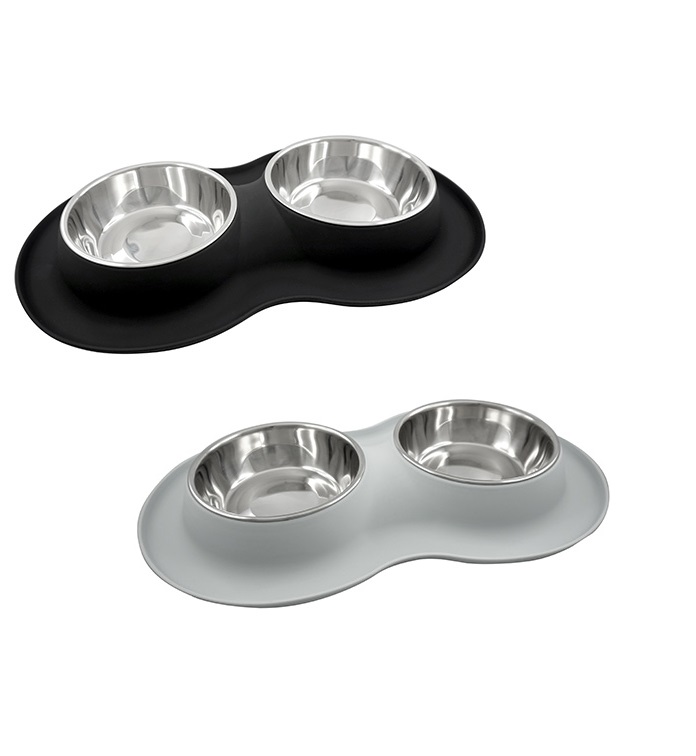 Silicone Double Bowl Medium Dove Grey